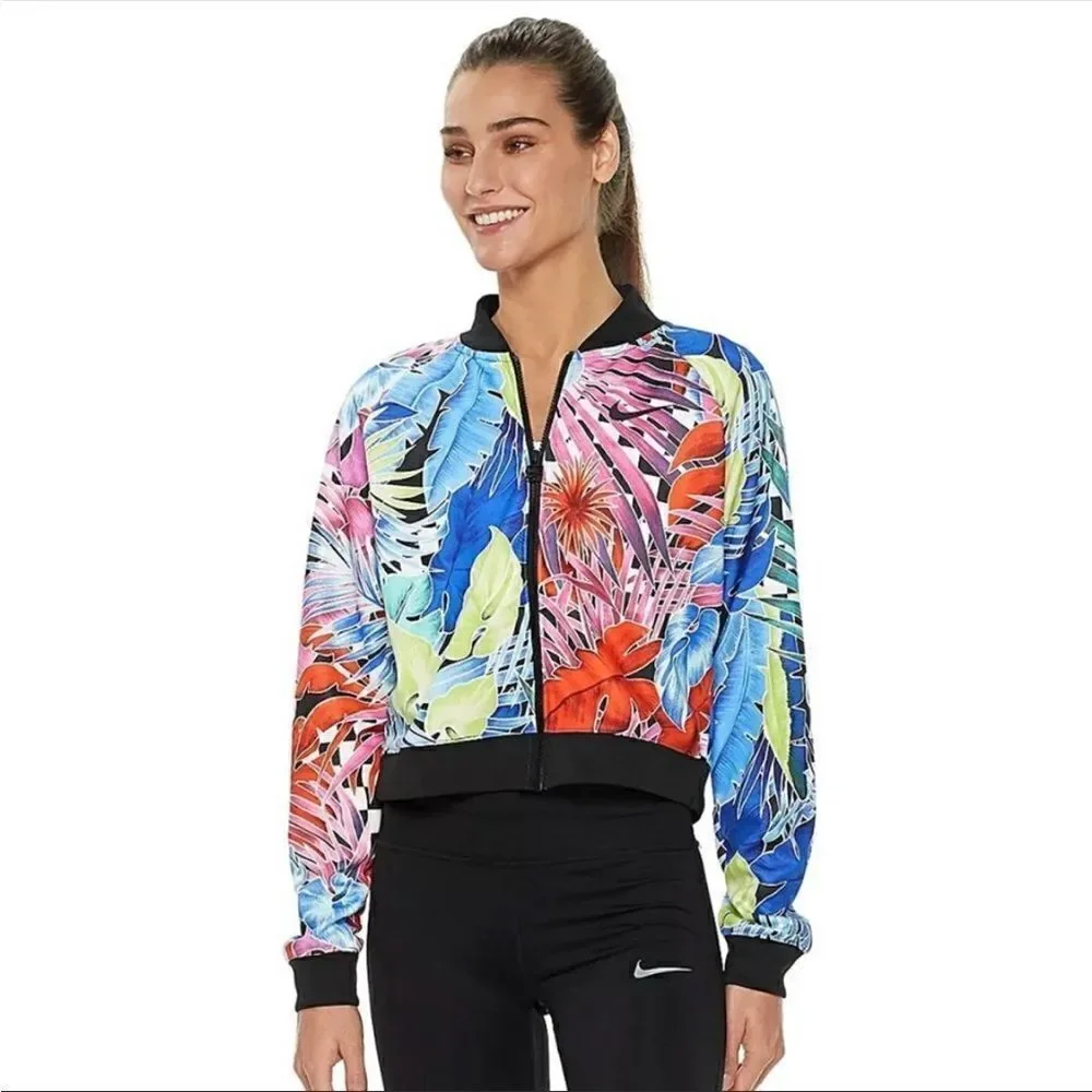 Nike Tropical Floral Print Athletic Bomber Jacket L